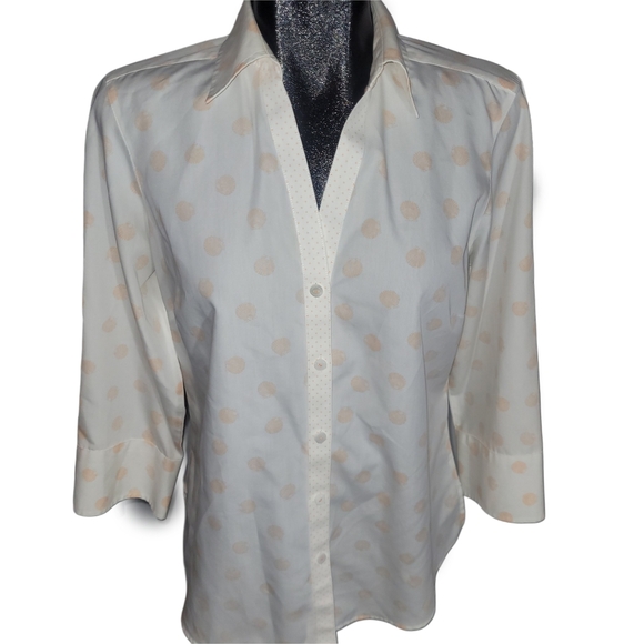 Foxcroft Cream with Orange Sea Shell Print Shirt 8 - Picture 1 of 6